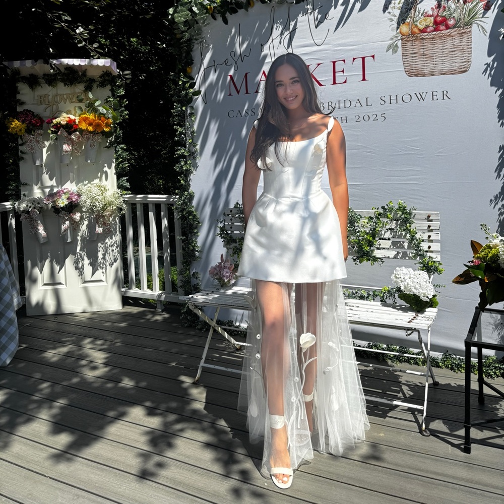 White Mini Dress with Sheer Overlay by Watters, one of a kind for a bride